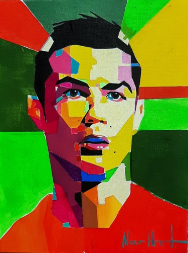 Painting titled "Cristiano Ronaldo (…" by Narek Jaghacpanyan, Original Artwork, Acrylic Mounted on Wood Stretcher frame