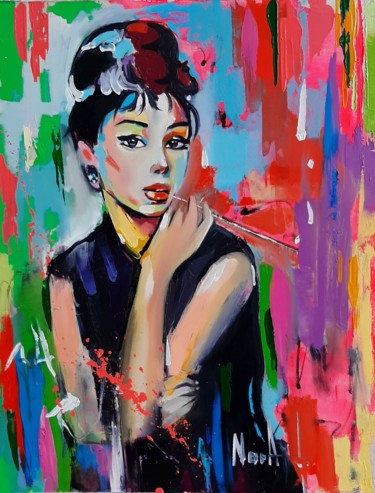 Painting titled "Audrey Hepburn (35x…" by Narek Jaghacpanyan, Original Artwork, Oil Mounted on Wood Stretcher frame