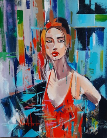 Painting titled "She (40x50cm, oil/c…" by Narek Jaghacpanyan, Original Artwork, Oil Mounted on Wood Stretcher frame