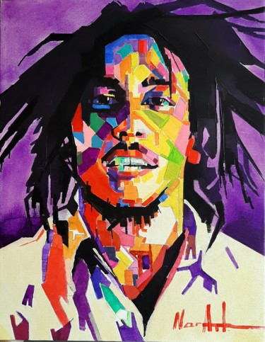 Painting titled "Bob Marley (35x45cm…" by Narek Jaghacpanyan, Original Artwork, Acrylic Mounted on Wood Stretcher frame