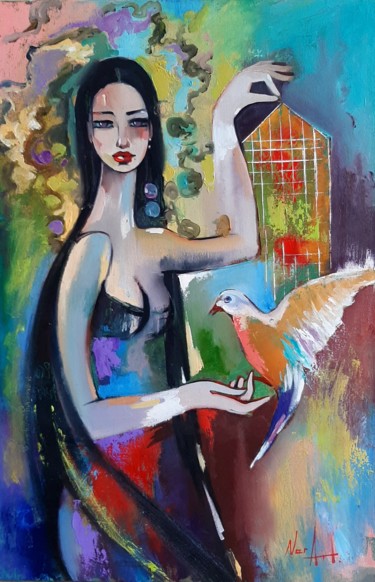 Painting titled "Freedom (40x60cm, o…" by Narek Jaghacpanyan, Original Artwork, Oil Mounted on Wood Stretcher frame