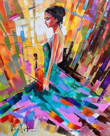 Painting titled "She (50x60cm, oil/c…" by Narek Jaghacpanyan, Original Artwork, Oil Mounted on Wood Stretcher frame