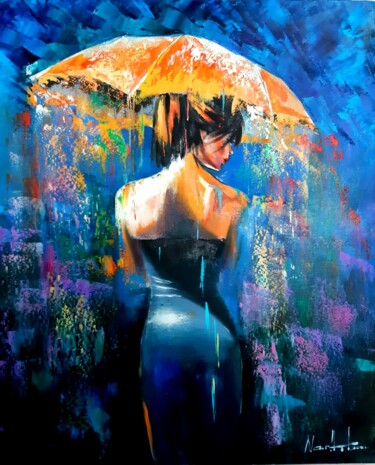 Painting titled "Shower (50x60cm, oi…" by Narek Jaghacpanyan, Original Artwork, Oil Mounted on Wood Stretcher frame