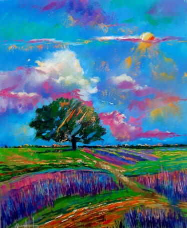 Painting titled "Solitary tree (50x6…" by Narek Jaghacpanyan, Original Artwork, Oil Mounted on Wood Stretcher frame