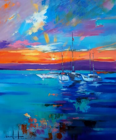 Painting titled "Seascape (50x60cm,…" by Narek Jaghacpanyan, Original Artwork, Oil Mounted on Wood Stretcher frame