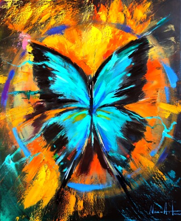 Painting titled "Butterfly (50x60cm,…" by Narek Jaghacpanyan, Original Artwork, Oil Mounted on Wood Stretcher frame