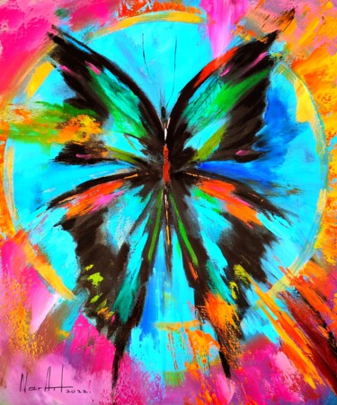 Painting titled "Butterfly-2 (50x60c…" by Narek Jaghacpanyan, Original Artwork, Oil Mounted on Wood Stretcher frame