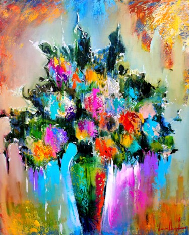 Ζωγραφική με τίτλο "Colorful flowers (5…" από Narek Jaghacpanyan, Αυθεντικά έργα τέχνης, Λάδι Τοποθετήθηκε στο Ξύλινο φορείο…