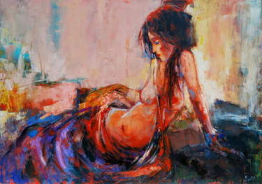 Painting titled "Nude series - 7(Oil…" by Narek, Original Artwork, Oil Mounted on Wood Stretcher frame