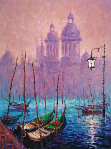 Painting titled "Venice - 1(80x60cm,…" by Narek, Original Artwork, Oil Mounted on Wood Stretcher frame