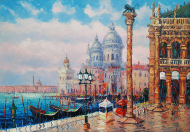 Painting titled "Venice(70x100cm, oi…" by Narek, Original Artwork, Oil Mounted on Wood Stretcher frame