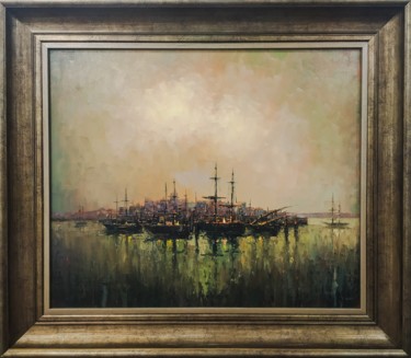 Painting titled "Port(50x60cm, oil p…" by Narek, Original Artwork, Oil Mounted on Wood Stretcher frame