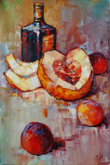 Painting titled "Still life - 1 (40x…" by Narek, Original Artwork, Oil Mounted on Wood Stretcher frame