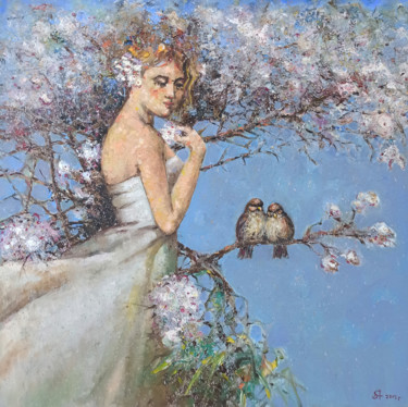 Painting titled "Spring (70x70cm, oi…" by Narek, Original Artwork, Oil Mounted on Wood Stretcher frame