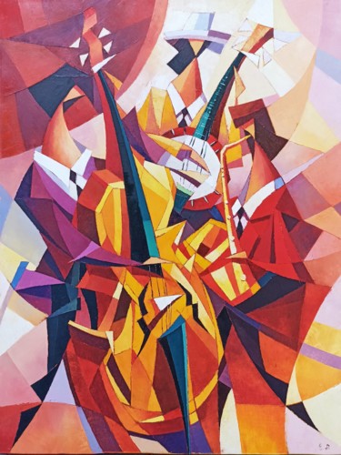 Painting titled "Jazz trio (60x80cm,…" by Narek, Original Artwork, Oil Mounted on Wood Stretcher frame