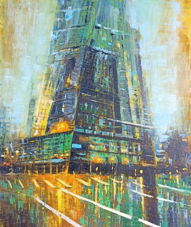 Painting titled "Shopping center (50…" by Narek, Original Artwork, Oil Mounted on Wood Stretcher frame