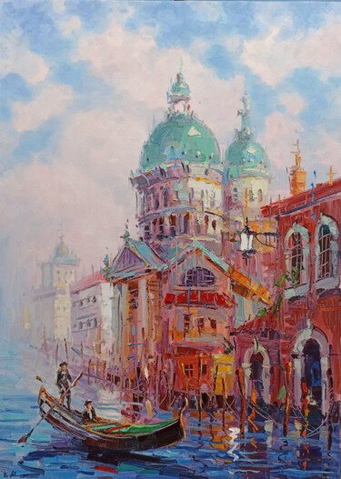 Painting titled "Venice scene (70x50…" by Narek, Original Artwork, Oil Mounted on Wood Stretcher frame