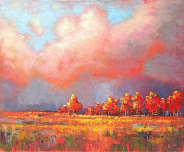 Painting titled "Late autumn (50x60c…" by Narek, Original Artwork, Oil Mounted on Wood Stretcher frame