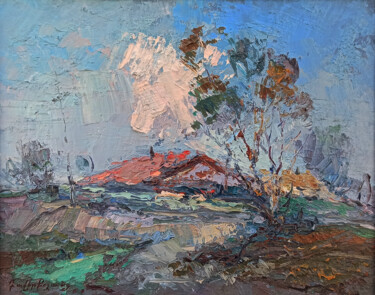 Painting titled "Landscape (24x30cm,…" by Narek, Original Artwork, Oil Mounted on Wood Stretcher frame