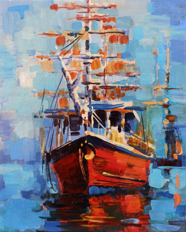 绘画 标题为“Boat (24X30cm, oil…” 由Narek, 原创艺术品, 油 安装在木质担架架上