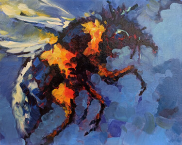 Painting titled "Bee (24x30cm, oil p…" by Narek, Original Artwork, Oil Mounted on Wood Stretcher frame