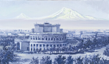 Painting titled "Cityscape - Yerevan…" by Narek, Original Artwork, Oil Mounted on Wood Stretcher frame