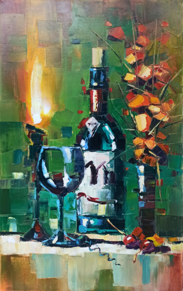 Картина под названием "Still life with win…" - Narek, Подлинное произведение искусства, Масло Установлен на Деревянная рама…