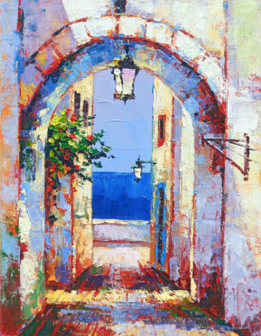 Painting titled "Arch to the sea" by Narek, Original Artwork, Oil Mounted on Wood Stretcher frame