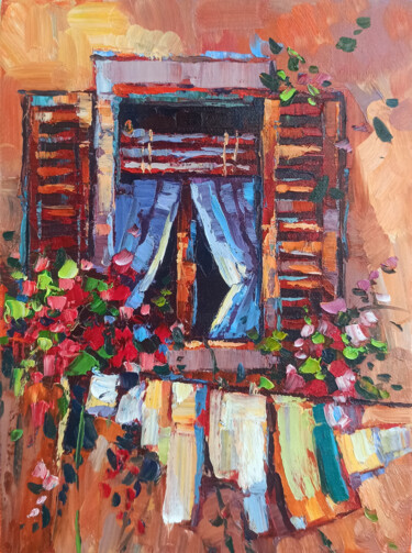 Картина под названием "Blooming window" - Narek, Подлинное произведение искусства, Масло Установлен на Деревянная рама для н…