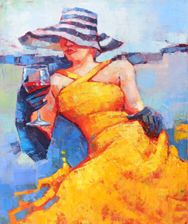 Painting titled "A glass of wine" by Narek, Original Artwork, Oil Mounted on Wood Stretcher frame