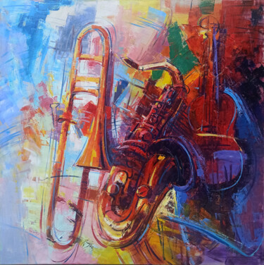 Pittura intitolato "Jazz" da Narek, Opera d'arte originale, Olio Montato su Cartone