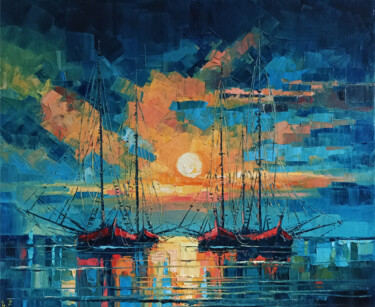 "Sunset at sea" başlıklı Tablo Narek tarafından, Orijinal sanat, Petrol Ahşap Sedye çerçevesi üzerine monte edilmiş