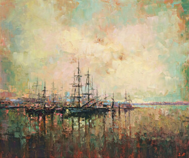 Pintura titulada "Port" por Narek, Obra de arte original, Oleo Montado en Bastidor de camilla de madera