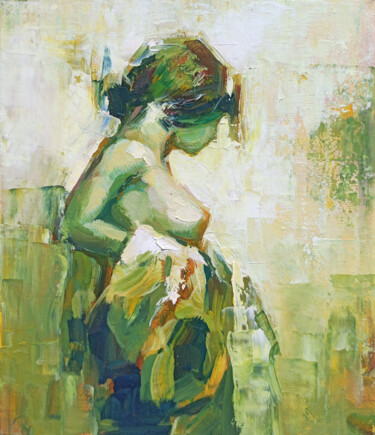 Painting titled "Nude figure" by Narek, Original Artwork, Oil Mounted on Wood Stretcher frame