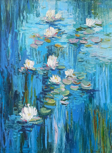 Картина под названием "Water lilies" - Narek, Подлинное произведение искусства, Масло Установлен на Деревянная рама для носи…