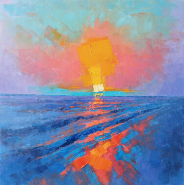 Painting titled "SUNSET SAIL" by Narek, Original Artwork, Oil Mounted on Wood Stretcher frame
