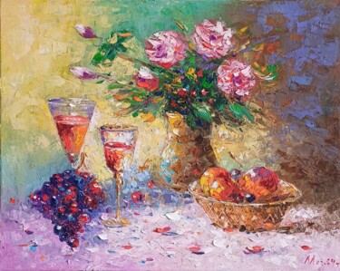 Картина под названием "Roses and Revelry" - Narek, Подлинное произведение искусства, Масло Установлен на Деревянная рама для…