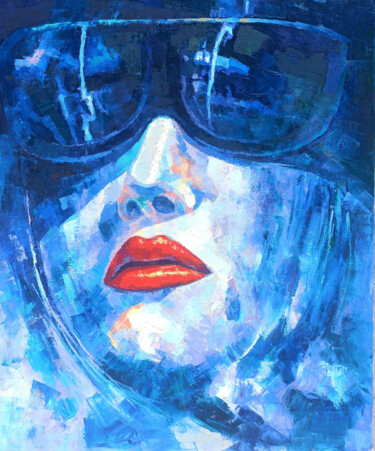 Painting titled "Behind the Sunglass…" by Narek, Original Artwork, Oil Mounted on Wood Stretcher frame
