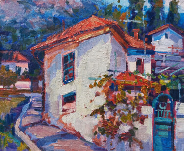 Painting titled "A glimpse into rura…" by Narek, Original Artwork, Oil Mounted on Wood Stretcher frame