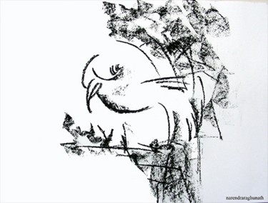 Dessin intitulée "mother bird feeds t…" par Narendraraghunath, Œuvre d'art originale