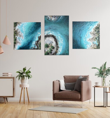 Painting titled "Island - Triptych" by Narine Vardanyan (Narin), Original Artwork, Acrylic Mounted on Wood Stretcher frame