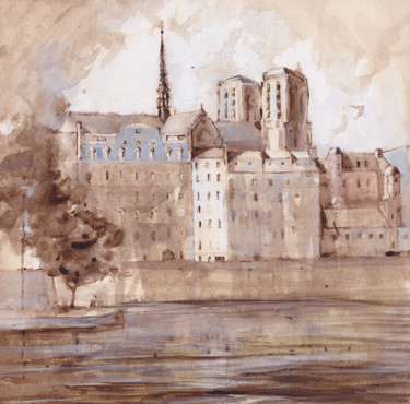 Drawing titled "Paris, Notre Dame i…" by Narine Grigoryan, Original Artwork