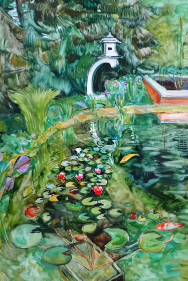 Painting titled "Japanese garden in…" by Narine Grigoryan, Original Artwork