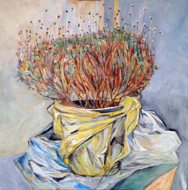 Painting titled "Dry flowers wrapped…" by Narine Grigoryan, Original Artwork, Oil