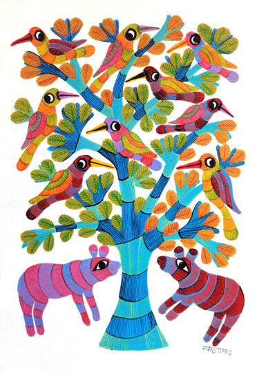 Картина под названием "Tree Of Life 3" - Narmada Prashad, Подлинное произведение искусства, Акрил