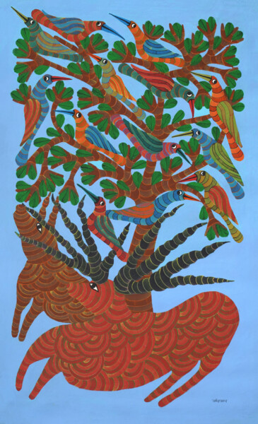 Peinture intitulée "Gond Painting  ( Tr…" par Narmada Prashad, Œuvre d'art originale, Acrylique