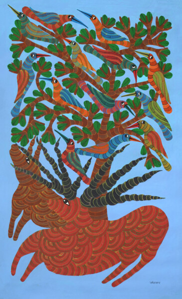 Pittura intitolato "Gond Painting  ( Tr…" da Narmada Prashad, Opera d'arte originale, Acrilico