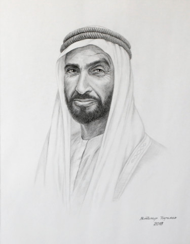 Dessin intitulée "Portrait of Sheikh…" par Vladimir Narykov, Œuvre d'art originale, Graphite
