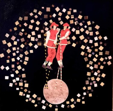Collagen mit dem Titel "Les échasseurs" von Nash, Original-Kunstwerk, Collagen