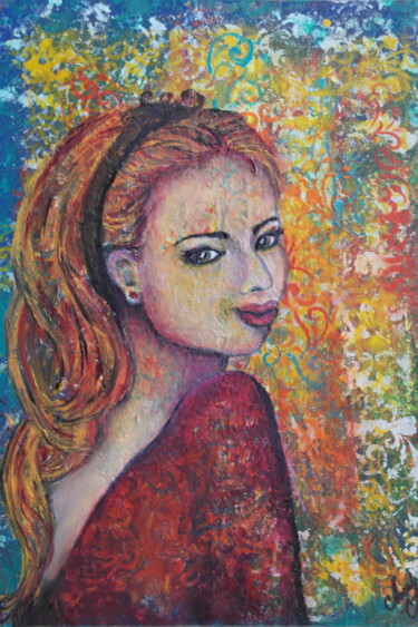 Painting titled "Gina" by N.N. Art, Original Artwork, Oil Mounted on Wood Stretcher frame
